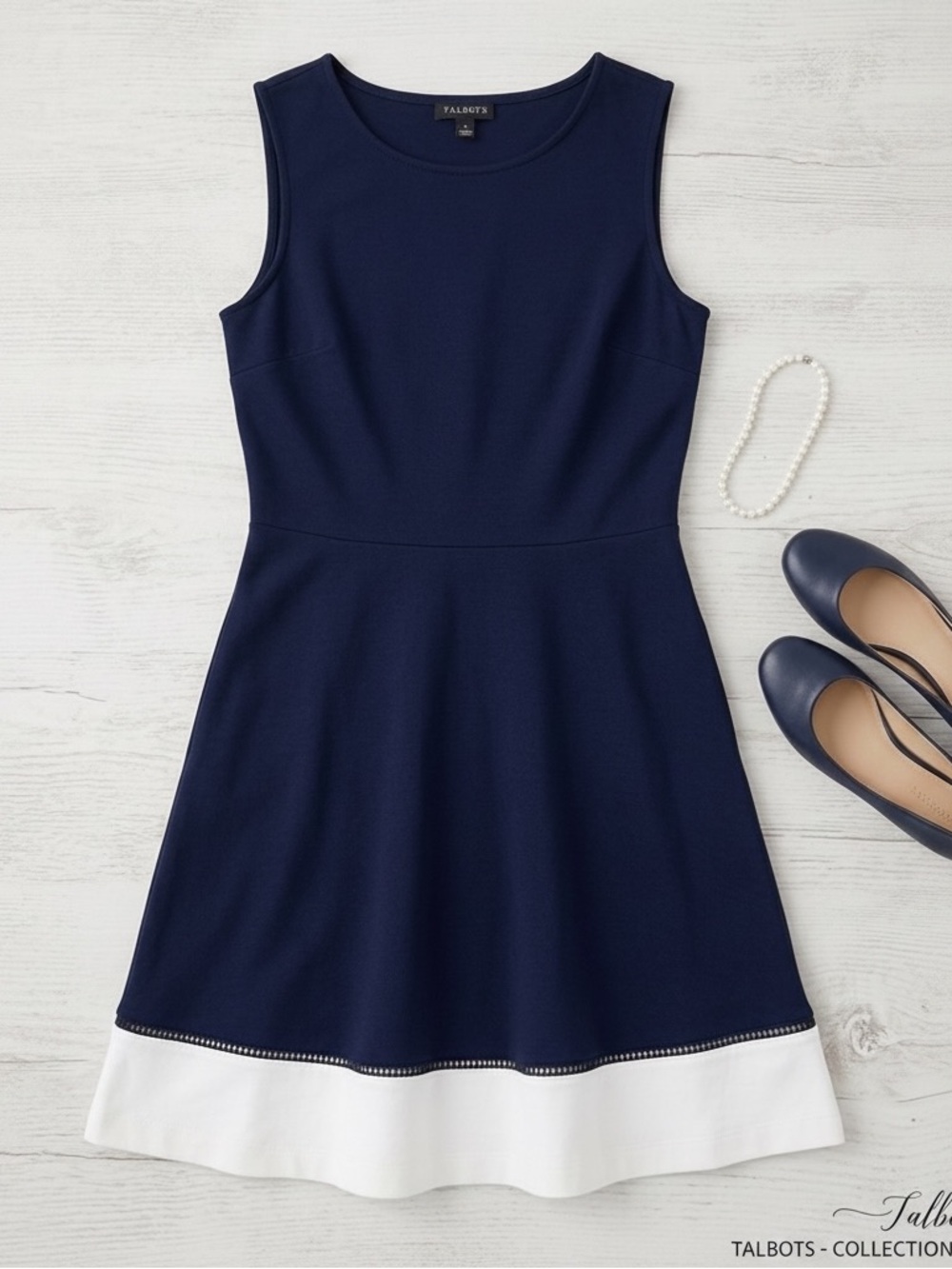 Talbots Cotton fit and flare sleeveless dress Navy size Small